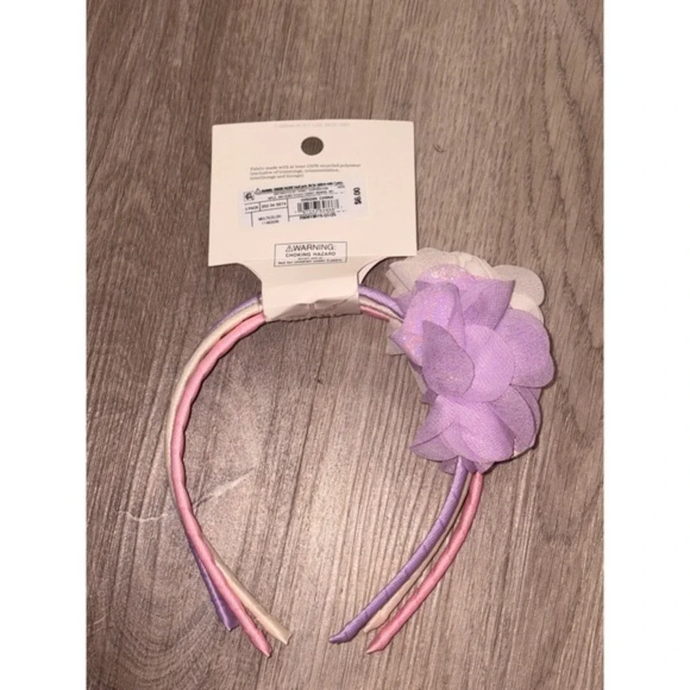 Cat & Jack Kids 3 Pack Floral Headbands Pink Purple Cream Chiffon Flower New